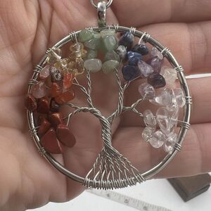 Natural Gemstone Tree Of Life Necklace Leather Chakra Healing Wire Wrap